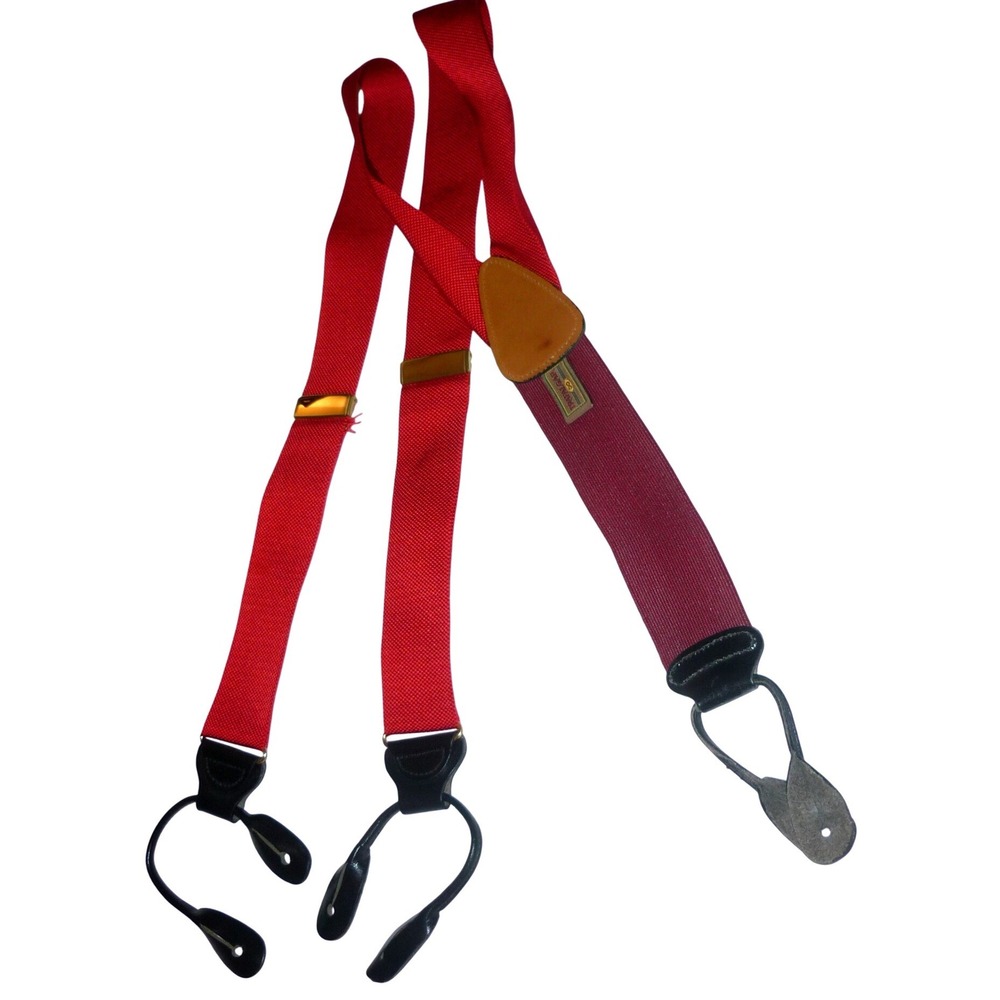 Trafalgar Mens‎ Red Burgundy Button End Suspenders Braces Gold Tone Hardware USA